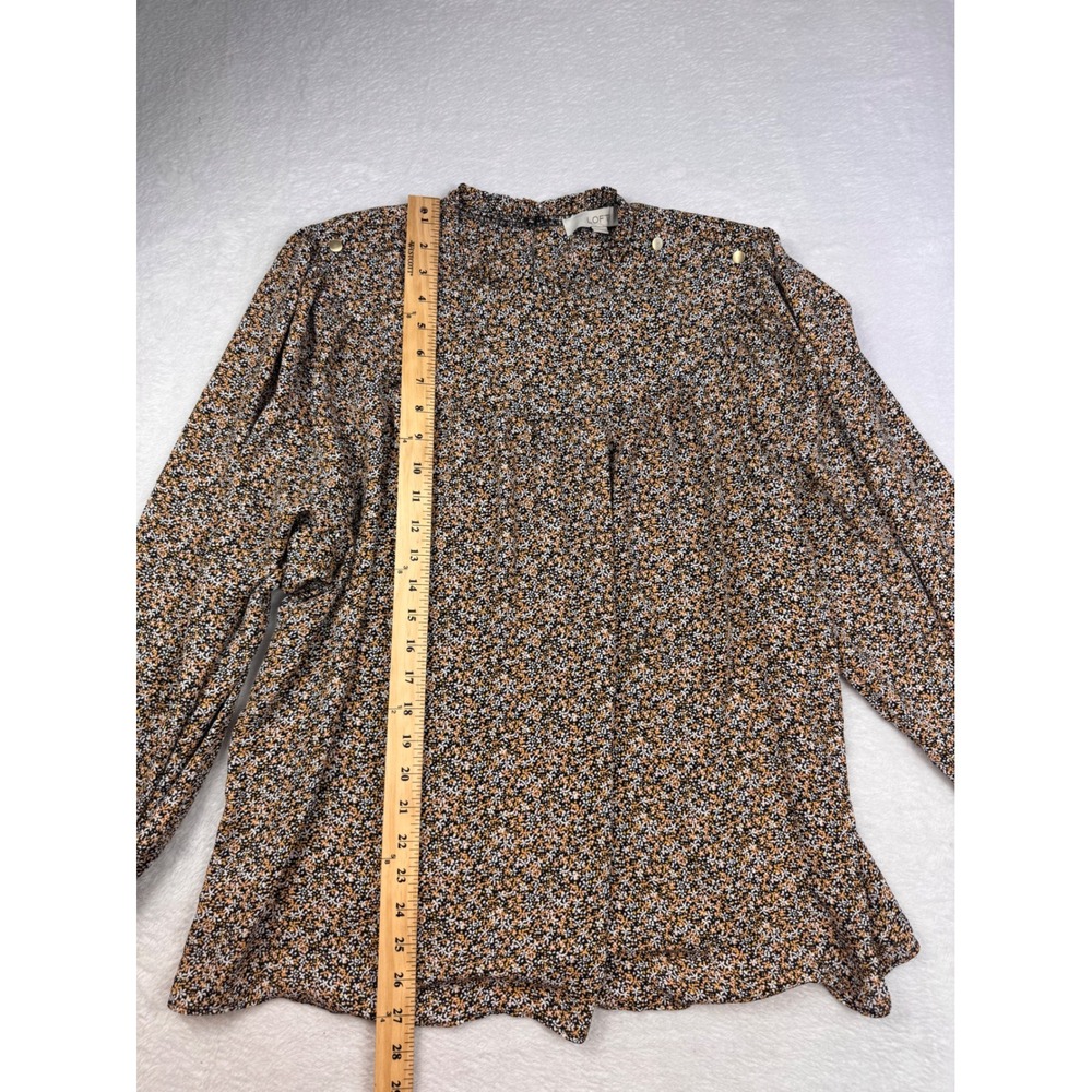 LOFT Womens XXL Ditsy Floral Blouse Ruffle Mock Neck Gold Button Shoulder Top - Picture 5 of 9